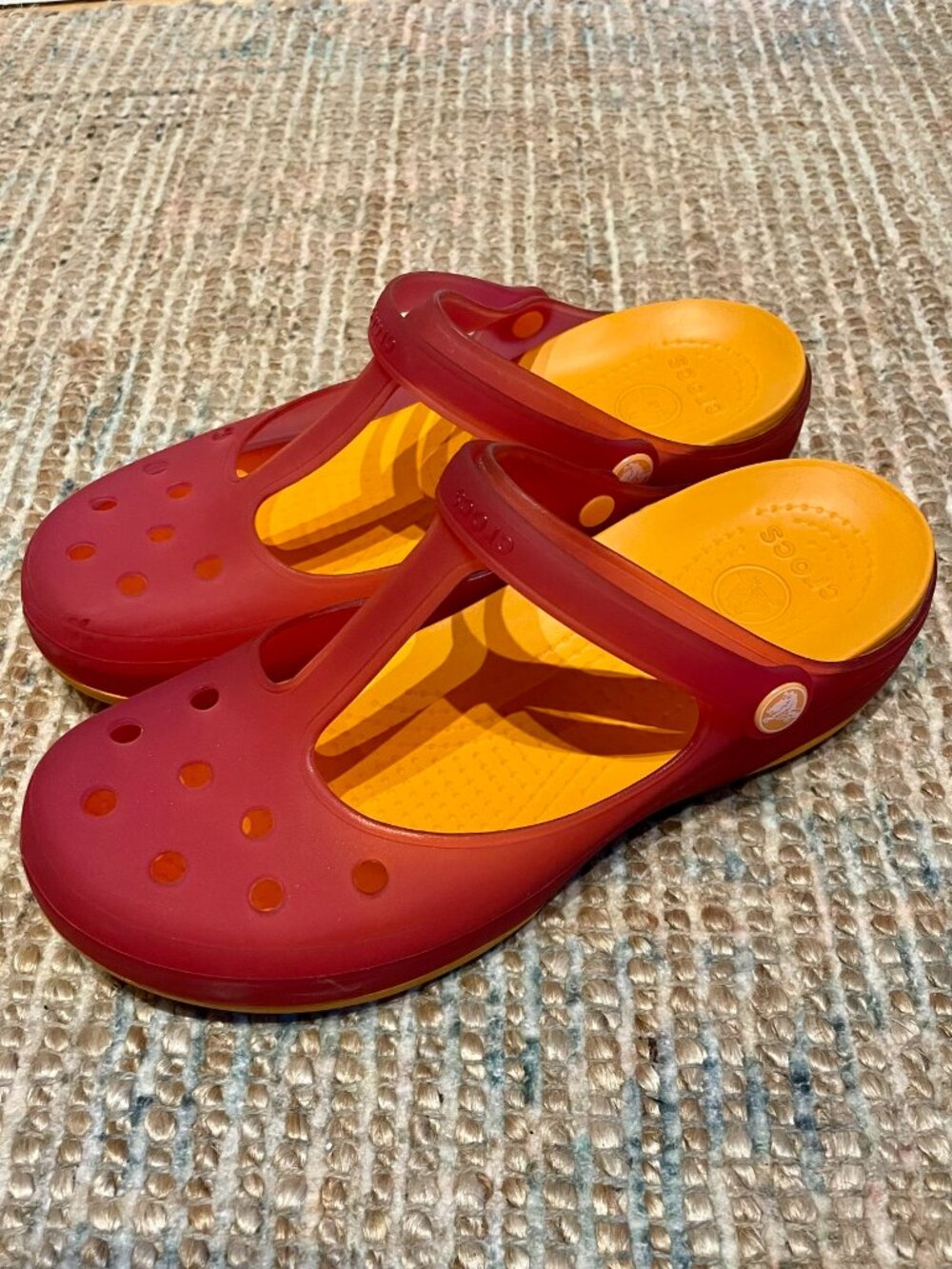 Crocs Carlie T-Strap Mary Jane Jelly Clogs Red Orange Women’s Size 10
